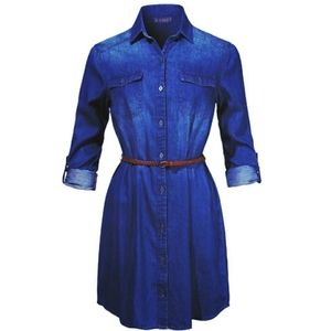 Button Jean Dress With Sleeves & Belt